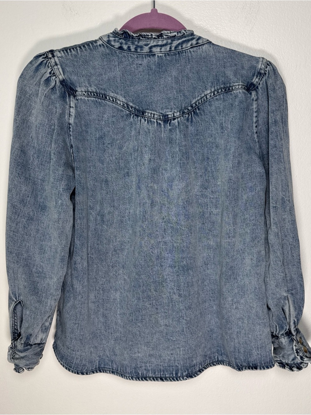 Rails Washed Light Blue Denim Ruffle-Neck Button Down - Picture 4 of 10